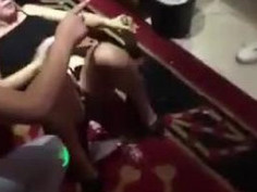 Ktv model opening bottle with pussy.