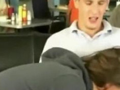 Naughty girl sucks cock in restaurant