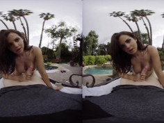 Big tittied milf enjoys her friend's cock by the pool in VR