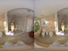 Tattooed blonde teen comes out of the shower for a nice fuck in VR