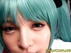 ブルー髪初音巫女creampied