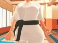 空手変態の女の子は大きなディックモンスターを吸う