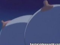 オフィスの女の子がアニメのおっぱいの間にコックを絞り