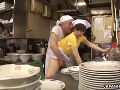 Japanese waitress Mimi Asuka gets finger fucked in the restaurant