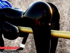 乳とふとももで長い棒を挟んでスリスリ