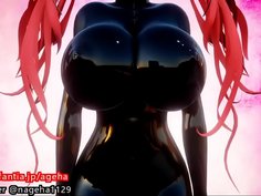 ふたなりチンポを自分のふとももで刺激する魔乳ホノルルちゃん