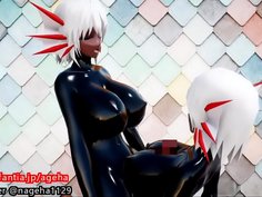 ラバースーツのふたなりパイズリ①