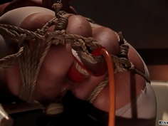 Bound Asian slave butt plugged